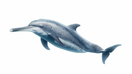 Fototapeta premium A unique hybrid creature, a dolphin sporting narwhal tusks, captured in the ocean depths.