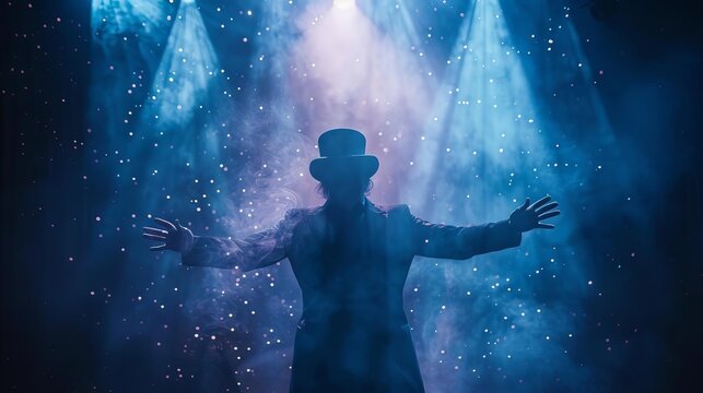 A magician performing an astonishing illusion on a brightly lit stage,