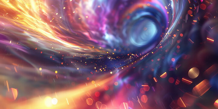 The Tesseract: A twisted, distorted image of space, seeming to fold in on itself, surrounded by a haze of colorful light