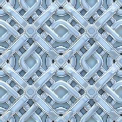 Elegant Interlocking White Metal Rods Pattern. Seamless Repeatable Background