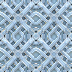 Elegant Interlocking White Metal Rods Pattern. Seamless Repeatable Background