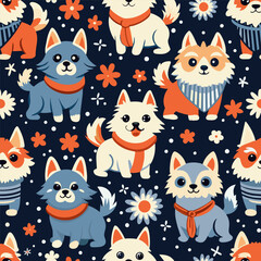 dogs on blue background pattern