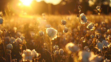 Golden hour in cotton field