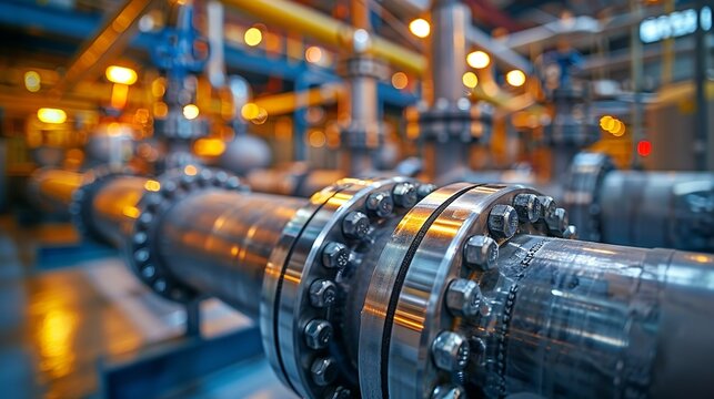 Industrial Background, Close-up of insulated pipes in a chemical plant, with focus on the materials and construction techniques used for safety. Illustration image,