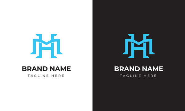 monogram m h mh hm initial, blue square logo template for gym man sport technology strong guard