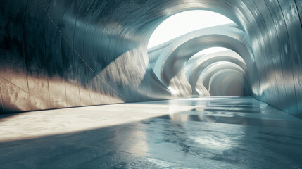 A long tunnel with a waterway running through it