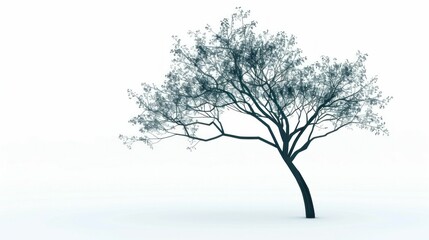 Obraz premium Lonely Tree Silhouetted Against Blank Canvas of White Background with No Snow on a Winter Day