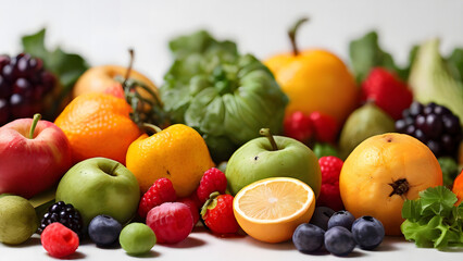 fruits and berries on white background 
