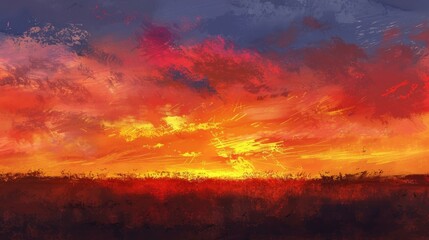 Fototapeta premium Breathtaking sunset floods the sky with vivid, dramatic hues.