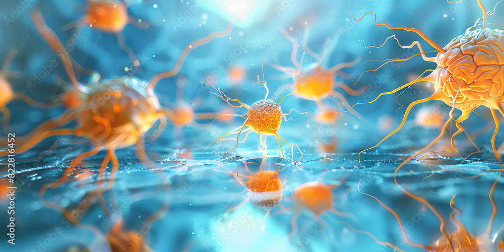 Poster the ephemeral city of neurons: a hazy background with abstract brain cells forming patterns, reflect