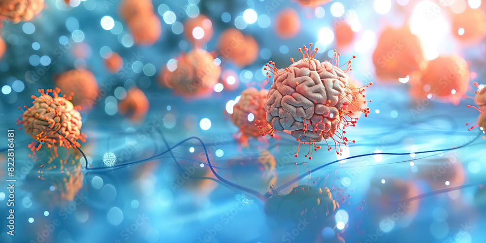 Poster ephemeral city of neurons.an ethereal background of abstract brain cell structures and patterns is r