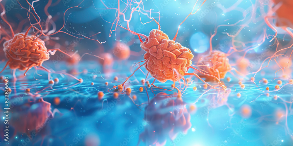 Poster the ephemeral city of neurons: a hazy background with abstract brain cells forming patterns, reflect