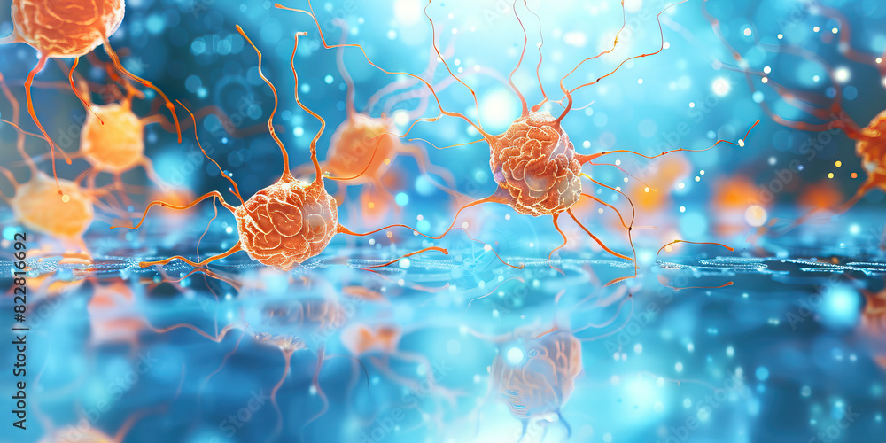 Poster the ephemeral city of neurons: a hazy background with abstract brain cells forming patterns, reflect