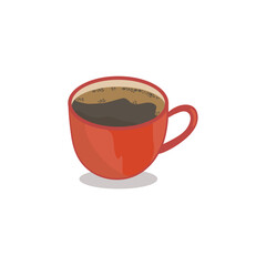 Hot coffee in a red coffee cup on a white background.