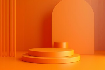 Fototapeta premium Sleek minimalistic 3D orange podium on matching background for modern displays.