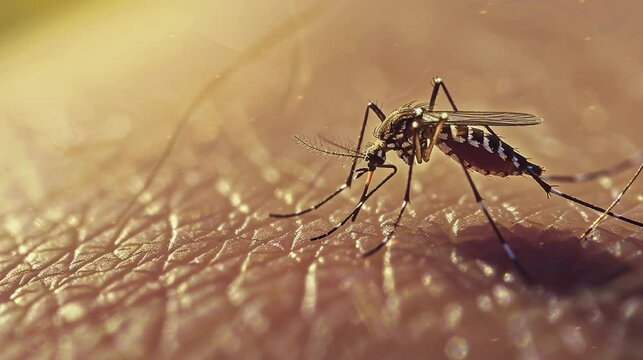 mosquitos land on the human skin and suck on human blood