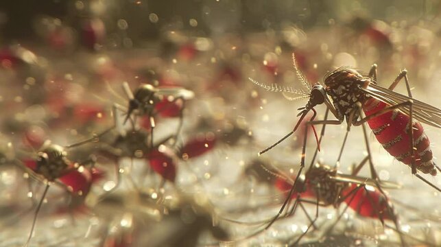 mosquitos land on the human skin and suck on human blood