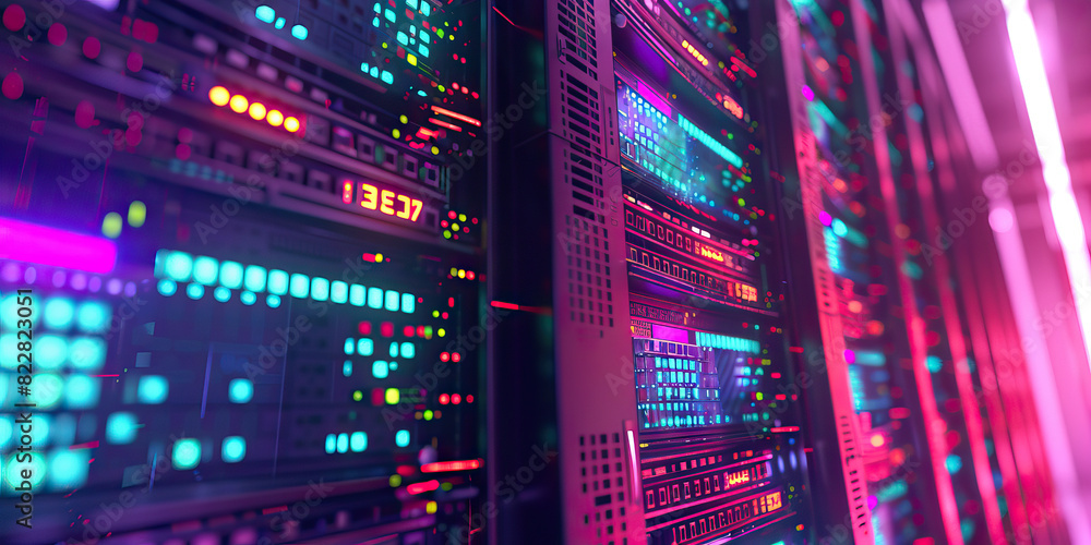 Poster the code based universe: a universe of code, consisting of spinning hard drives, blinking server rac