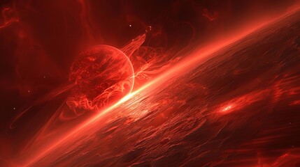 A red dwarf star with swirling cosmic dust and debris in its orbit,