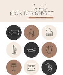 Linestyle Icon Design Set Orchestra