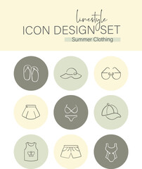 Linestyle Icon Design Set Summer Clothing