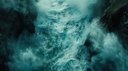 Coastal Drama: Overhead View of Rugged Coastline with Rocks and Waves - Natural Wallpaper