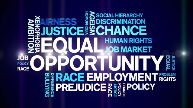 Equal Opportunity animated word cloud;text design animation tag kinetic typography seamless loop.