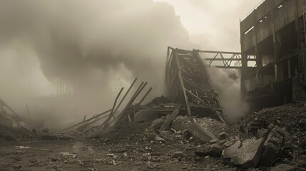 As the dust settles all that remains of the coal power plant are twisted metal beams and piles of rubble.