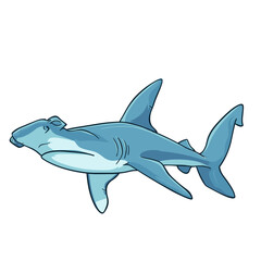 A cartoon illustration of a smiling hammerhead shark