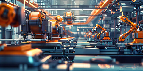 Steel Techno-Industrial Complex: Displaying a vast industrial complex where advanced technology is manufactured and developed, with steel structures and robotic assembly lines