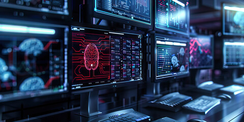 Obraz premium Platinum Neural Interface Research Center: Showing a research center where scientists study neural interfaces and brain-computer interfaces, with advanced neuroscience equipment and simulations