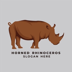 Horned Rhinoceros Shape Brown Colored Vector for Logo