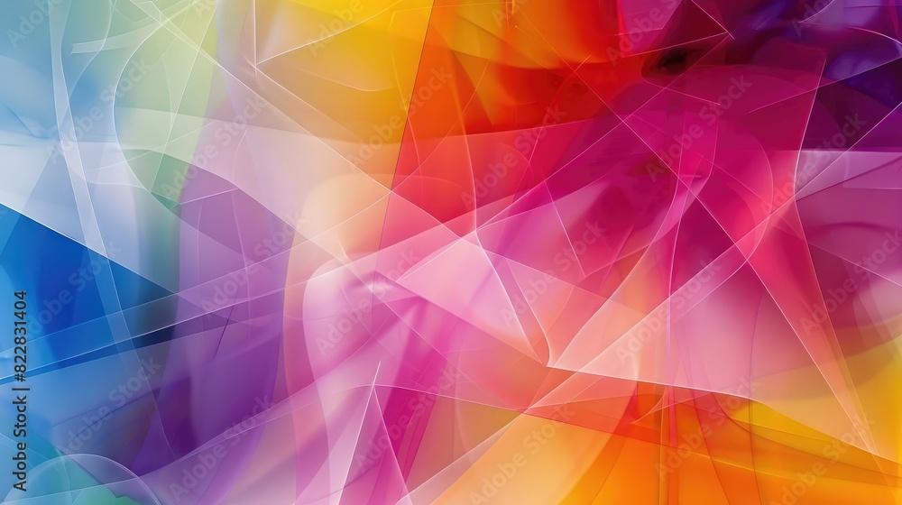 Poster abstract background with overlapping transparent layers in various bright colors