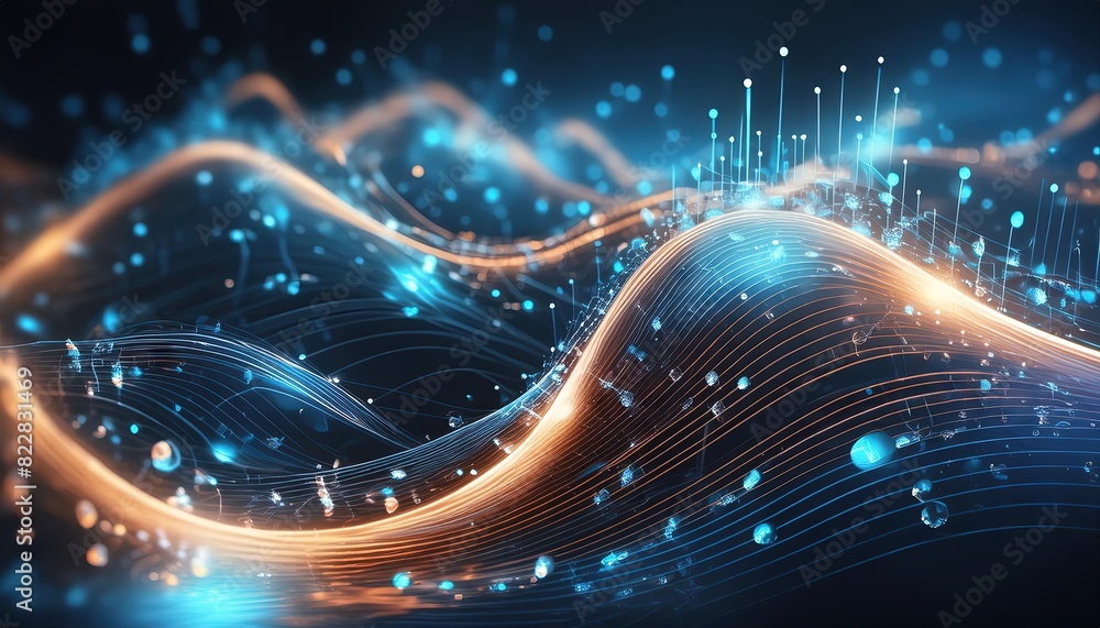 Poster futuristic data visualization with digital waves