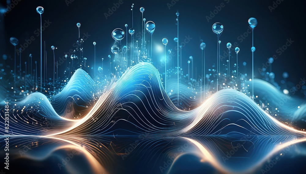 Poster futuristic digital waveform data visualization