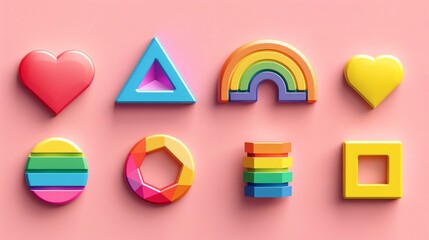 Minimal modern image of a set of pride icons including a rainbow flag