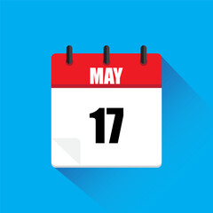 Calendar icon. Red and white. May 17. Vector illustration.