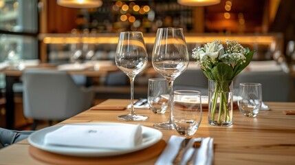 Contemporary Luxury Dining Experience: Selective Focus on Warm & Inviting Restaurant Table Setting