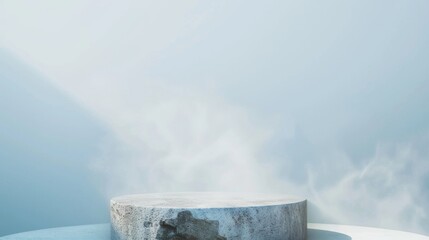 Minimalist Stone Podium on Gradient Background with Soft Mist and Spotlight