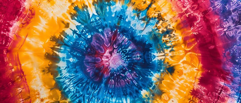 Abstract tiedye pattern, vibrant colors, background for design and print on fabric or paper. Vintage style tie dye with natural dabs of color for fashion and home decor. Textile art, hand dyed cloth.