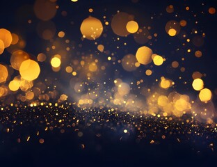 Abstract Dark Background with Golden Bokeh Lights