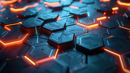 Digital abstract background with a futuristic look, featuring hexagonal patterns and neon lights