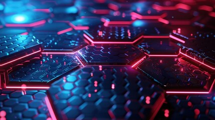 Digital abstract background with a futuristic look, featuring hexagonal patterns and neon lights