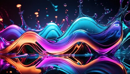 Abstract Neon Fluid Waves Artwork