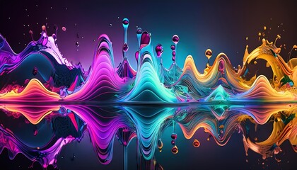 Abstract Neon Liquid Waves Reflection