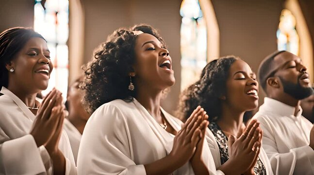 The Melody of Faith. Gospel Singers in a Joyful Church Choir Worship