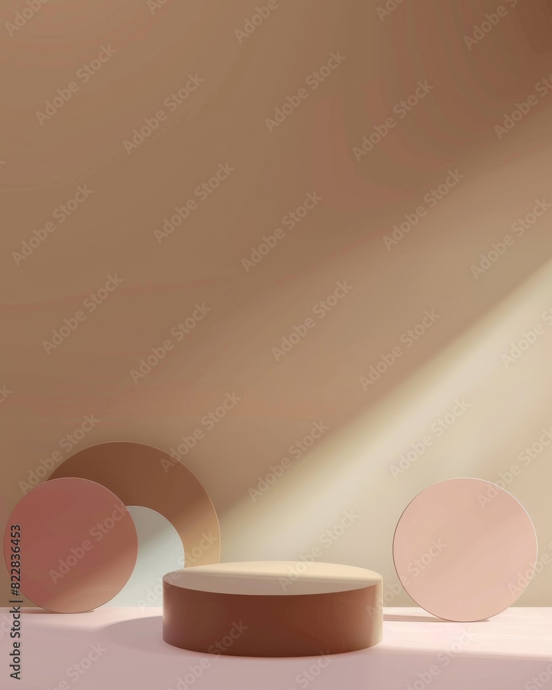 Poster Modern Minimalist Candy-Colored Podium on Textured Background: Ideal for Product Display in Soft Lighting