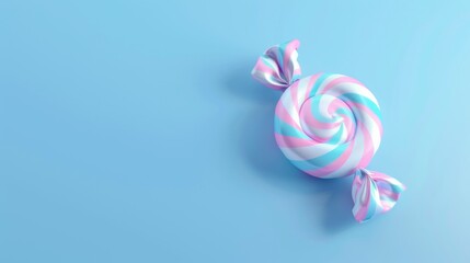 Elegant Pink and White Swirl Candy on Bright Blue Background for National Candy Month, Minimalist Advertising Concept - Powered by Adobe