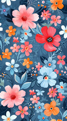 Collection of colorful floral elements in flat color. Set of spring and summer wild flowers, plants, branches, leaves and herb.