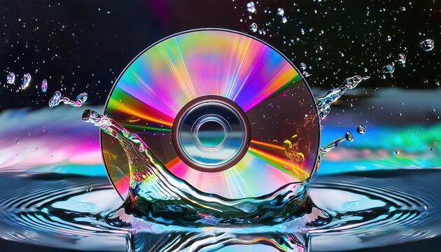CD in water with rainbow reflection